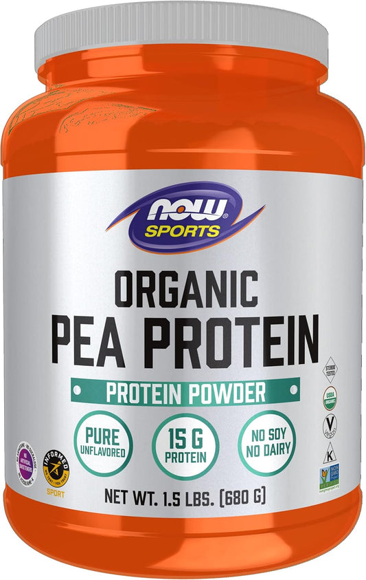 Certified Organic Pea Protein Powder - Unflavored, 15g Protein per Serving, 1.5lb - NOW Sports Nutrition