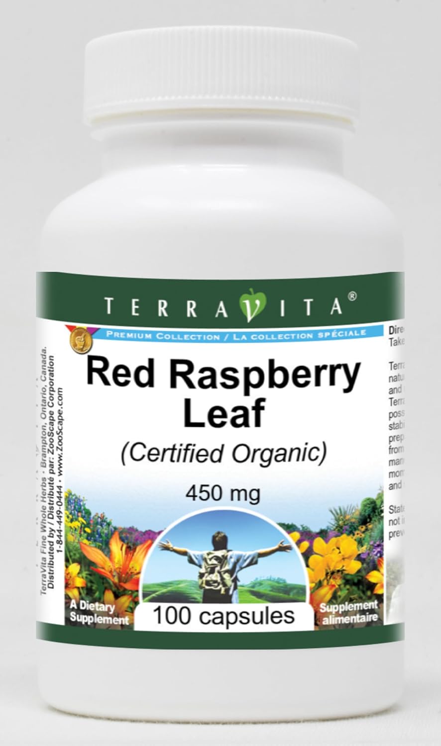 Certified Organic Red Raspberry Leaf Capsules - 450 mg (100 Count) by Terravita