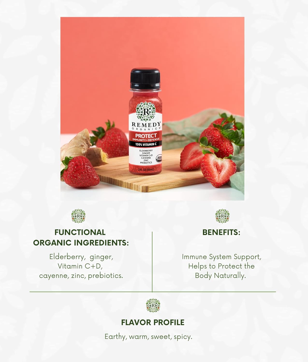 Certified-Organic Remedy Organics Immunity Plus Shots 24-Pack | Energy Boost, Brain Function, Detox, and Metabolism Support