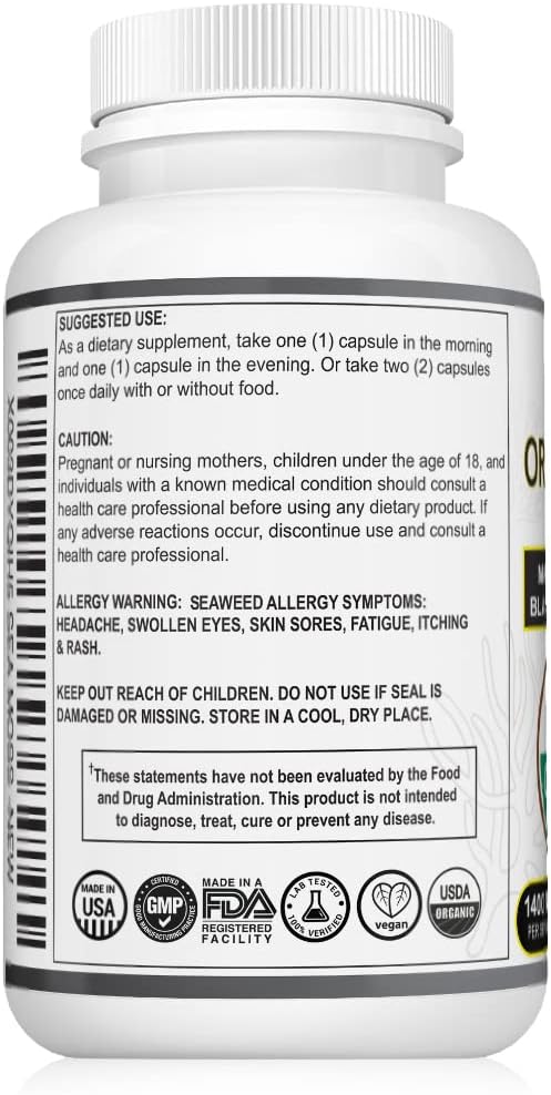 Certified Organic Sea Moss Superfood Blend with Irish Sea Moss, Burdock Root, and Bladderwrack - Raw Alkaline Supplement Made in the USA