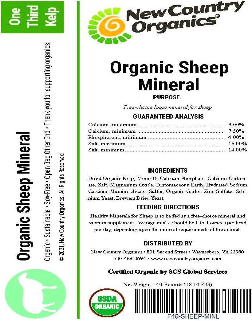 Certified Organic Sheep Kelp Minerals 40 lbs - Non-GMO Healthy Sheep Feeder by New Country Organics