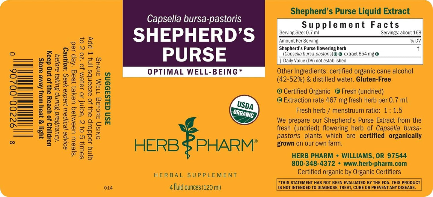 Certified Organic Shepherd's Purse Liquid Extract - 4oz by Herb Pharm