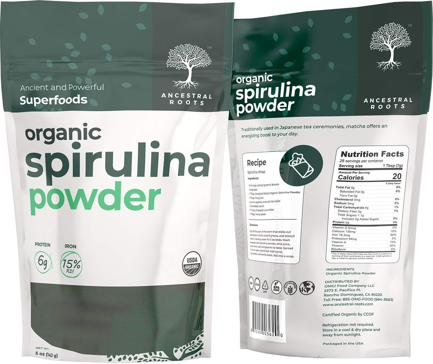 Certified Organic Spirulina Powder - 5 oz Vegan Superfood Rich in Nutrients for Immune Support & Optimal Health