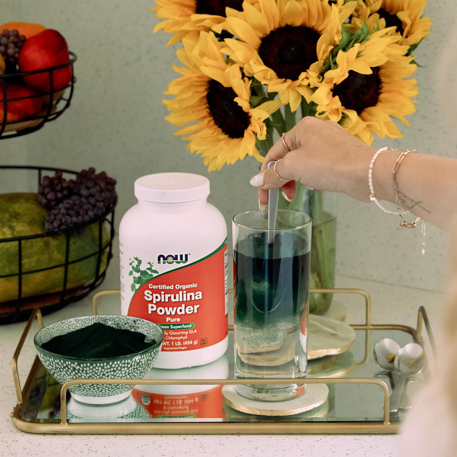 Certified Organic Spirulina Powder by NOW Foods - High in Beta-Carotene, B-12, GLA, and Chlorophyll - 1lb