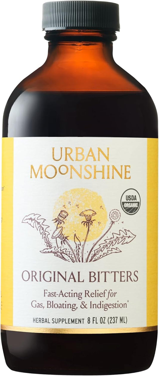 Certified Organic Urban Moonshine Original Bitters for Bloating Relief and Liver Support - Gentle Detox and Appetite Regulation - Digestive Herbal Supplement - 8 Fl Oz