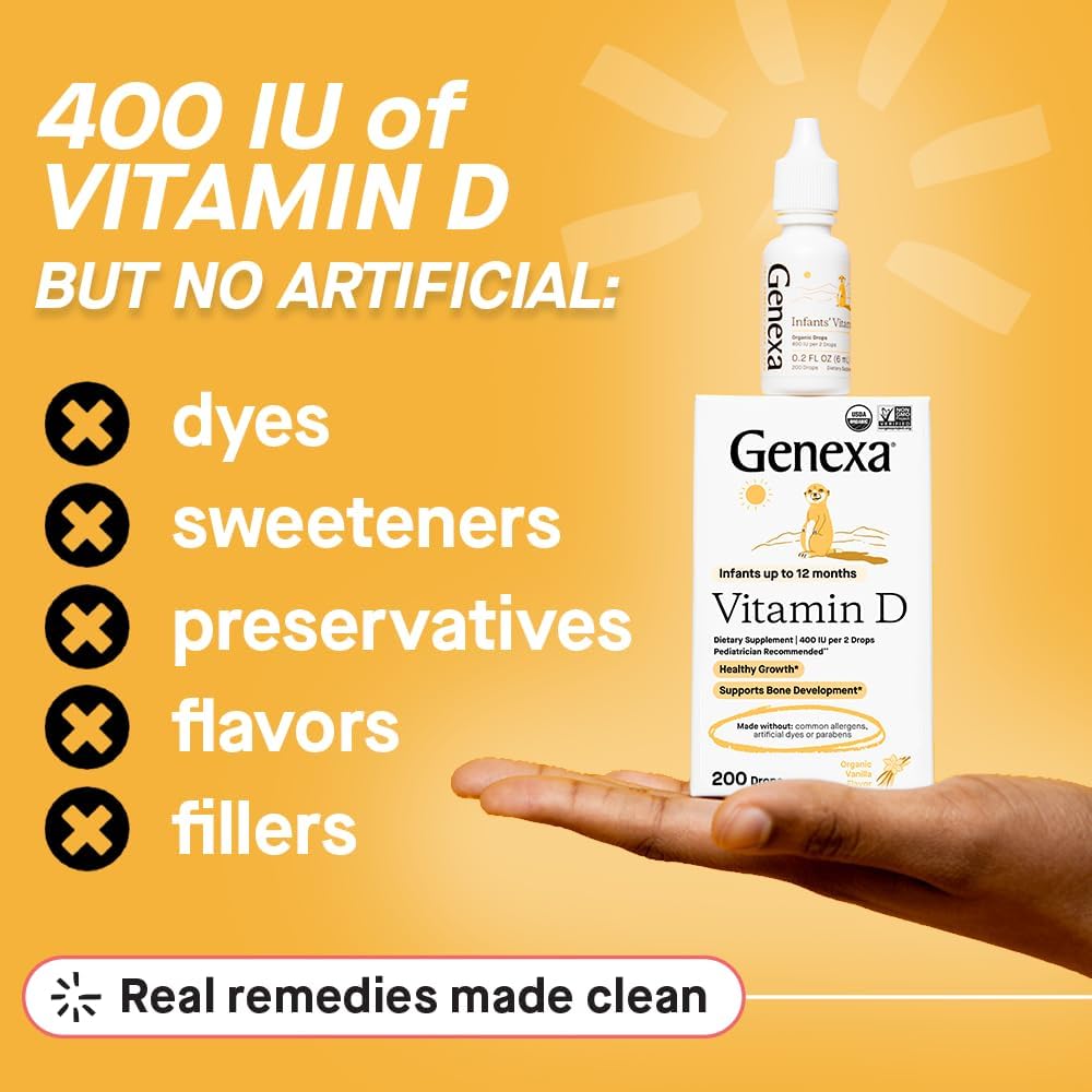 Certified Organic Vanilla Flavor Vitamin D Liquid Drops for Infants, Babies & Toddlers | Supports Growth & Bone Development | Gluten-Free & Non-GMO | 90 Servings