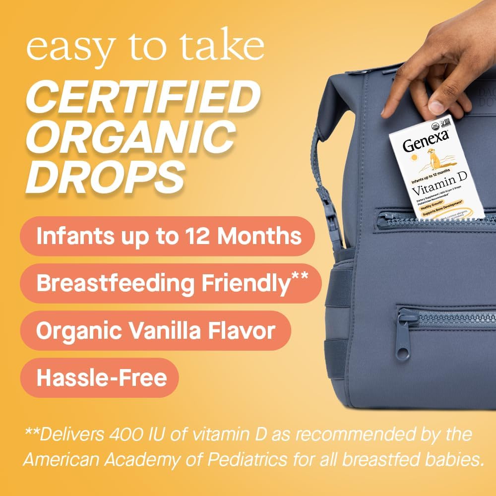 Certified Organic Vanilla Flavor Vitamin D Liquid Drops for Infants, Babies & Toddlers | Supports Growth & Bone Development | Gluten-Free & Non-GMO | 90 Servings