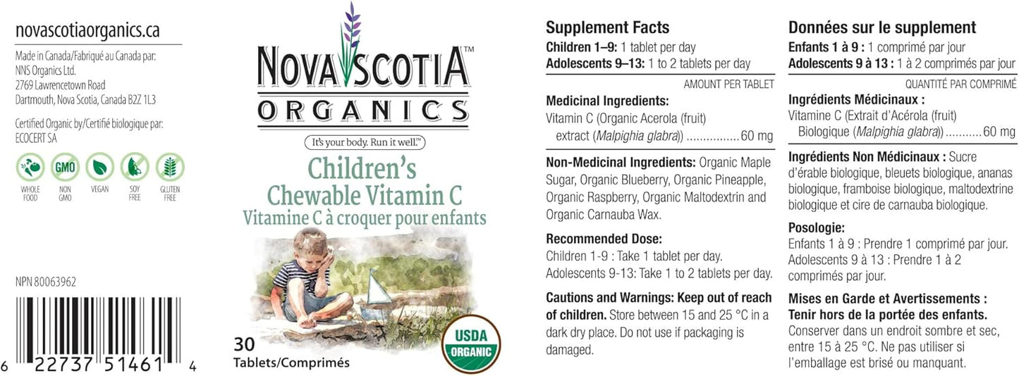 Certified Organic Vegan Children's Chewable Vitamin C with Organic Acerola Berries - 30 Tablets