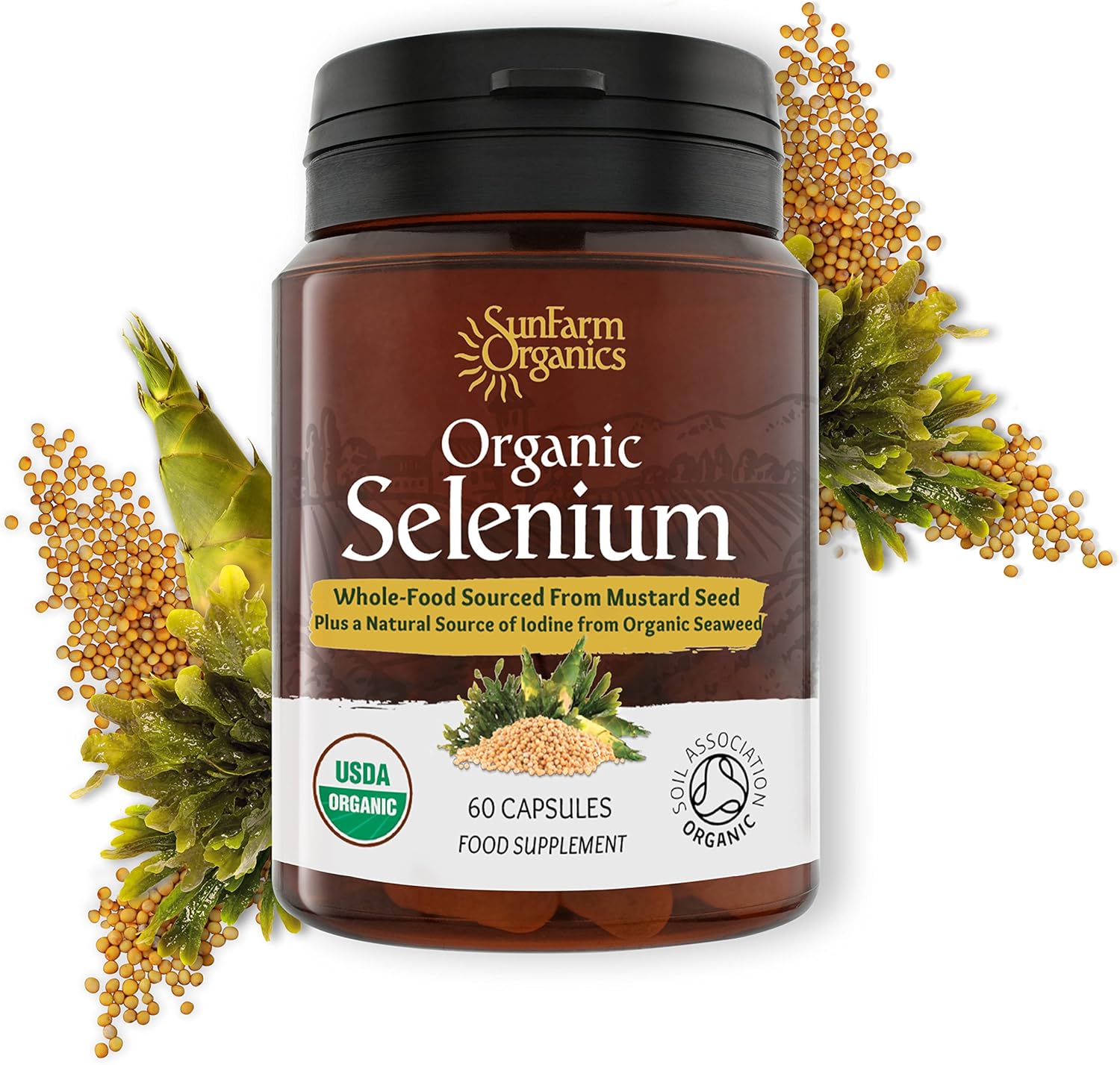 Certified Organic Whole Foods Selenium with Iodine and Silica - 200 mcg - Two Month Supply