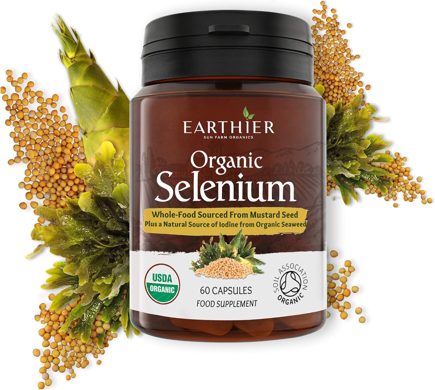 Certified Organic Whole Foods Selenium with Iodine and Silica - 200 mcg - Two Month Supply