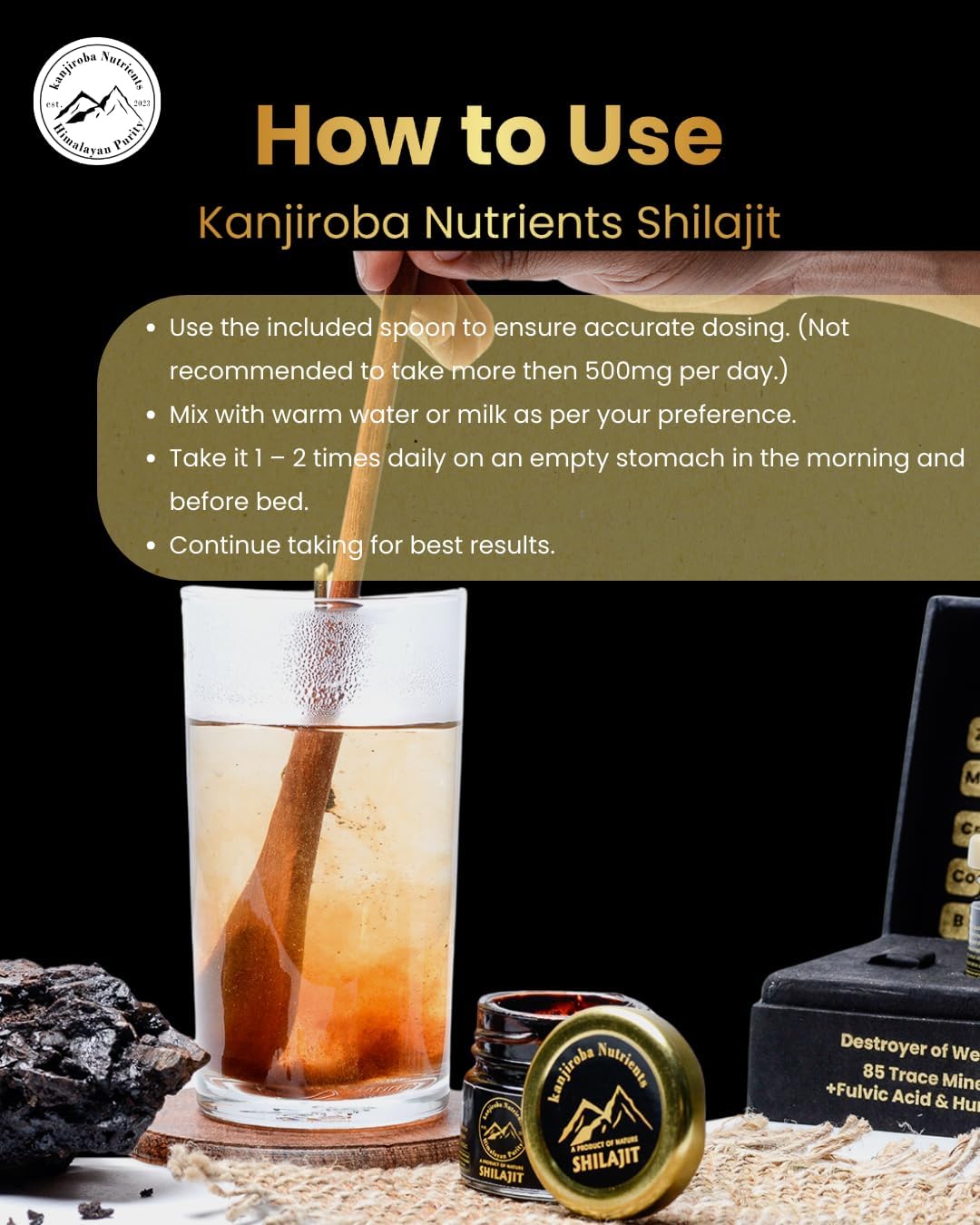 Certified Pure Kanjiroba Nutrients Himalayan Shilajit Resin - 85+ Minerals, 75%+ Fulvic Acid, 500mg, Grade A - 30g Pack, Lab Tested Report