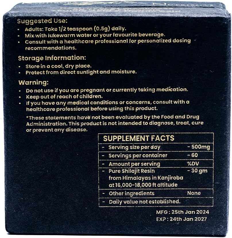 Certified Pure Kanjiroba Nutrients Himalayan Shilajit Resin - 85+ Minerals, 75%+ Fulvic Acid, 500mg, Grade A - 30g Pack, Lab Tested Report