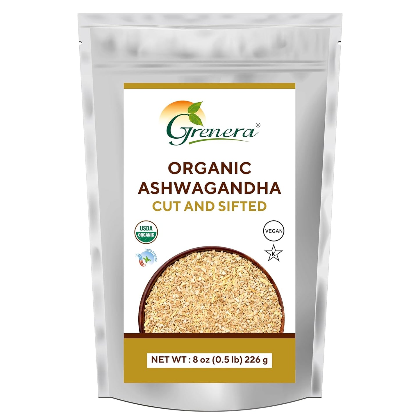 Certified USDA Organic Ashwagandha Root C&S 8 oz - Best for Herbal Tea - Withania Somnifera 3-5mm Size