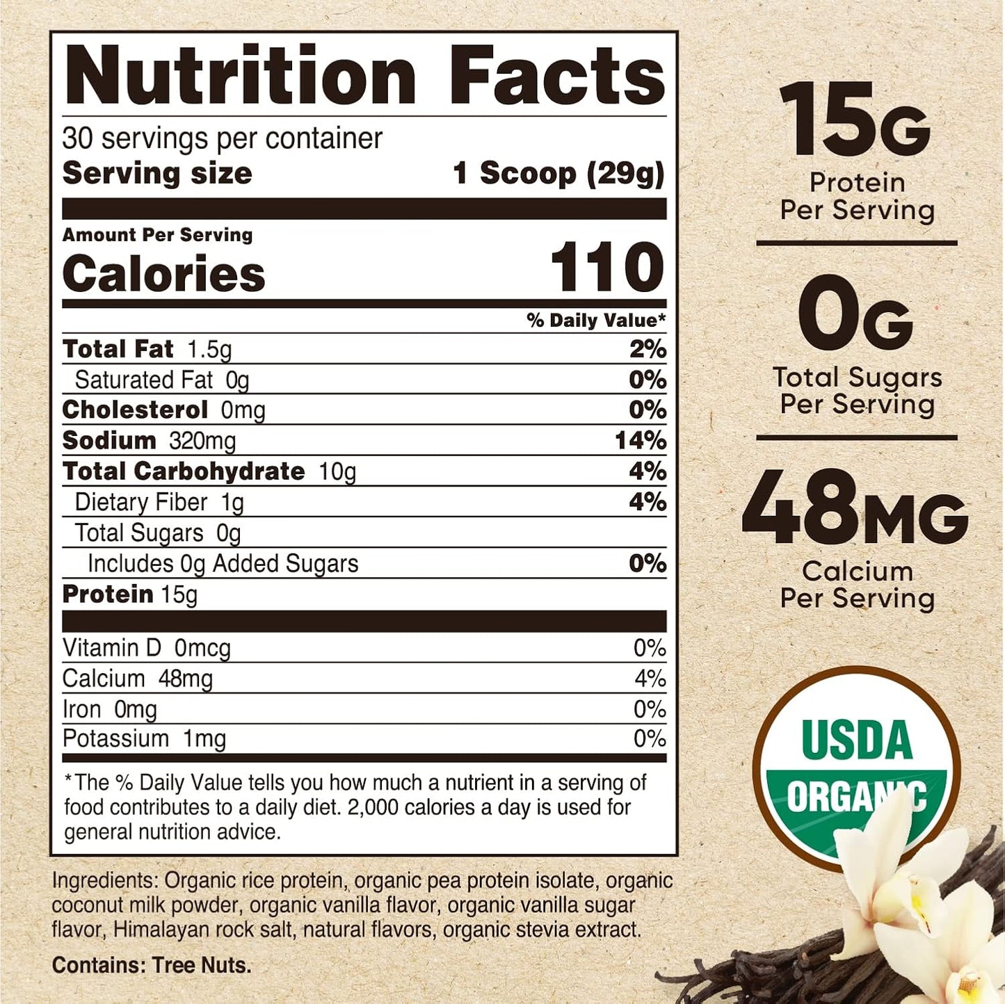 Certified USDA Organic Vanilla Vegan Meal Replacement Shake Powder - Nutricost Organic, Gluten Free Formula