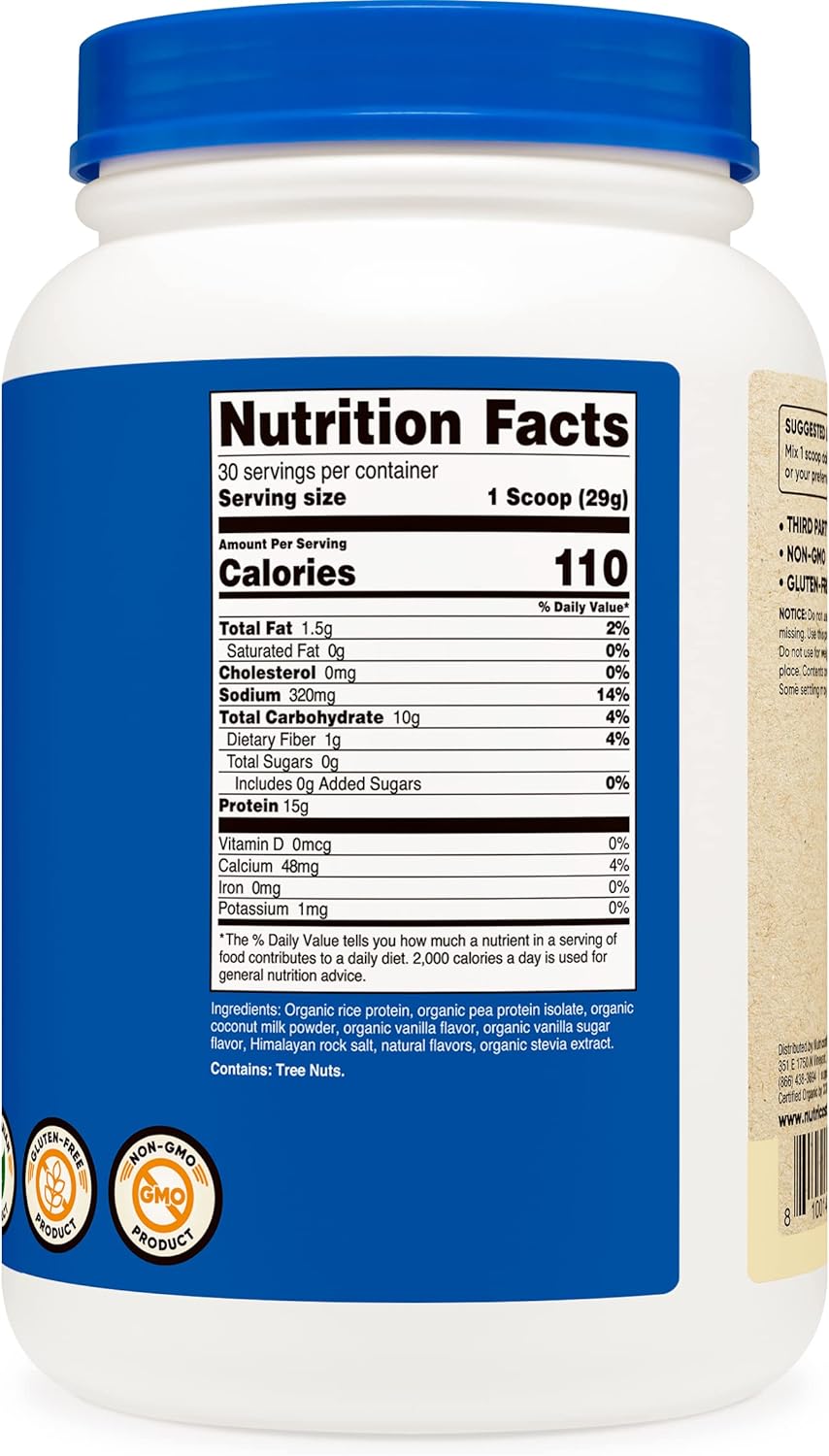 Certified USDA Organic Vanilla Vegan Meal Replacement Shake Powder - Nutricost Organic, Gluten Free Formula
