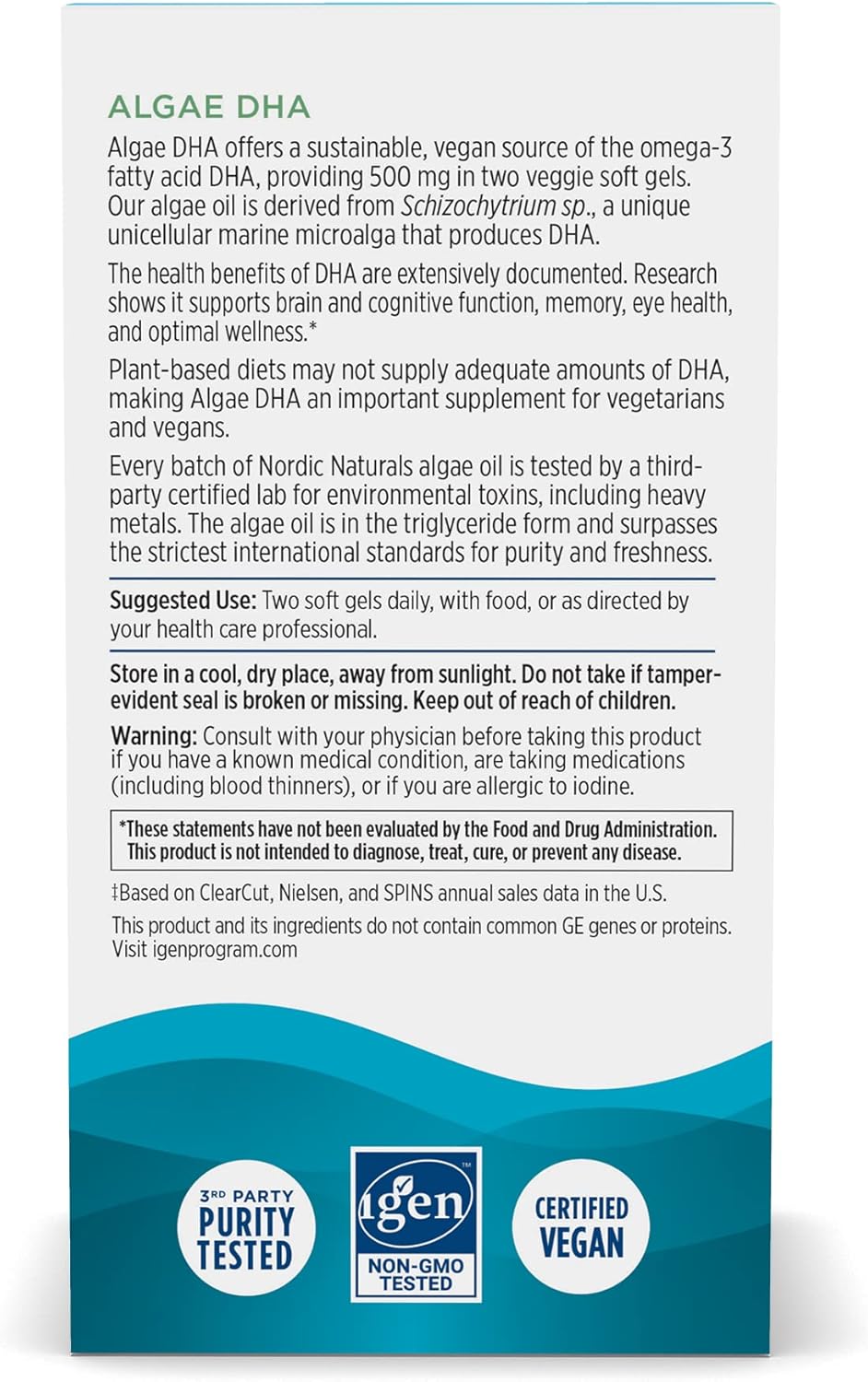 Certified Vegan Algae Oil Soft Gels - 500mg Omega-3 DHA for Brain, Eye & Nervous System Support - Non-GMO - 30 Servings