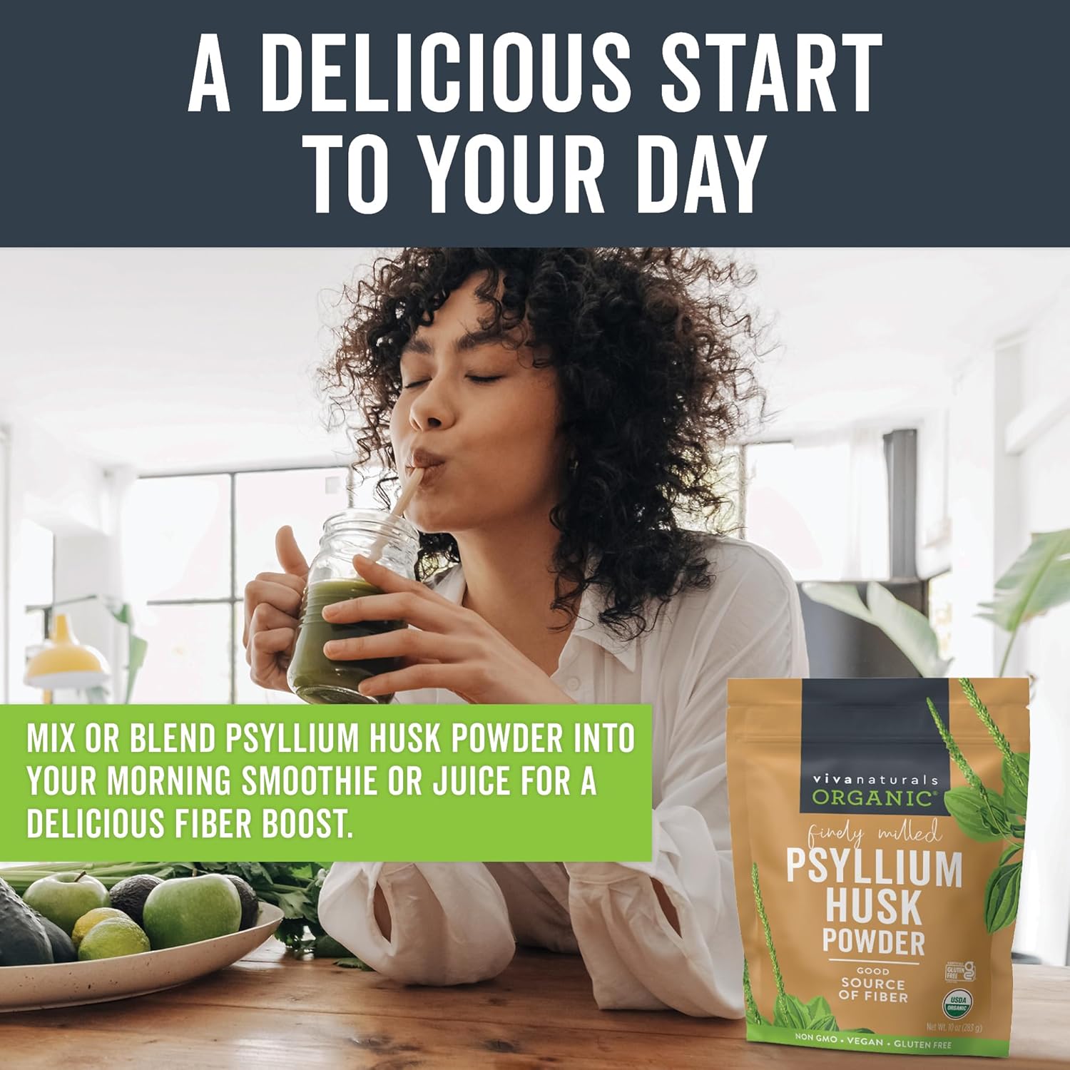 Certified Vegan Organic Psyllium Husk Powder - 10 oz Superfood for Gluten-Free Baking, Juices & Smoothies - Keto, Paleo Friendly