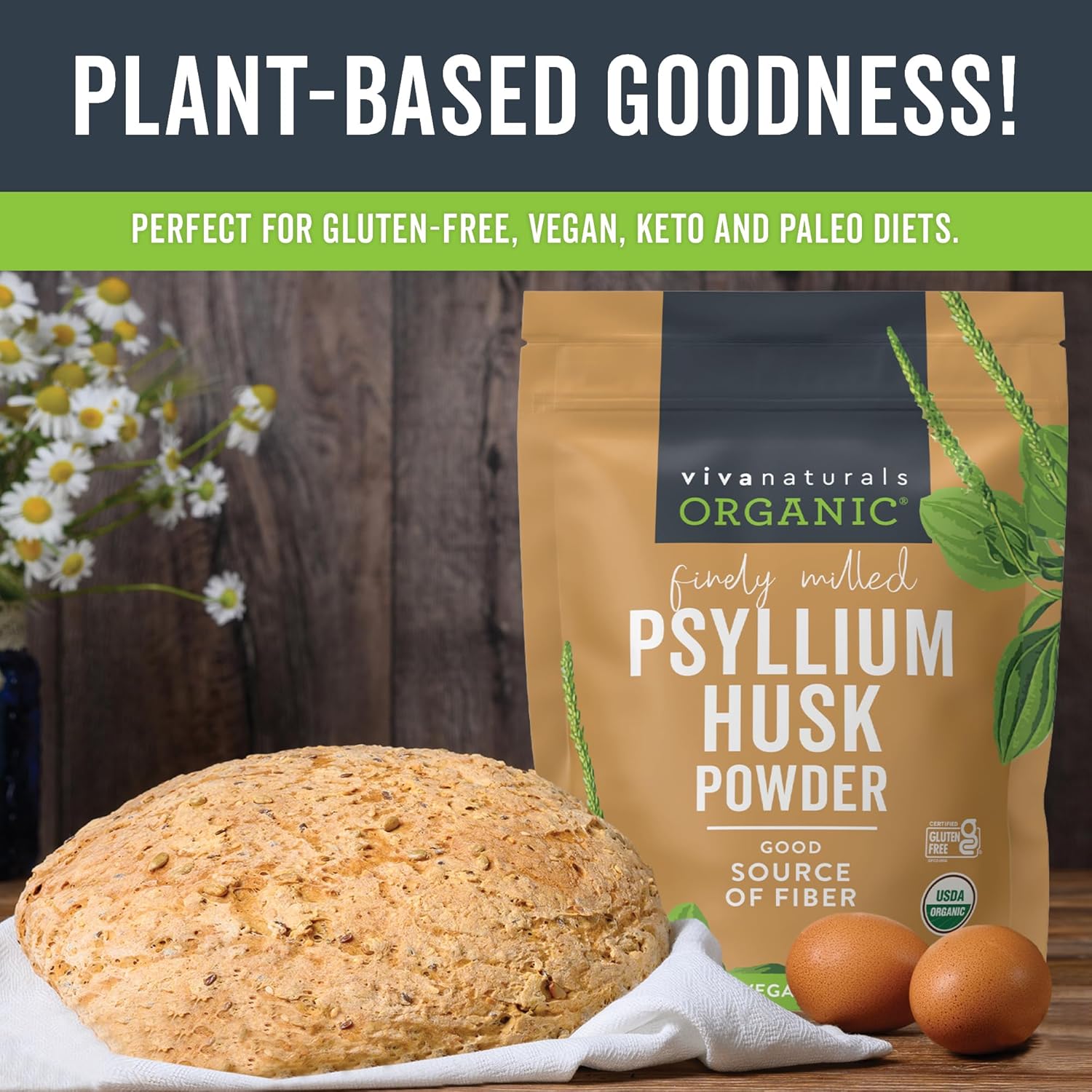 Certified Vegan Organic Psyllium Husk Powder - 10 oz Superfood for Gluten-Free Baking, Juices & Smoothies - Keto, Paleo Friendly