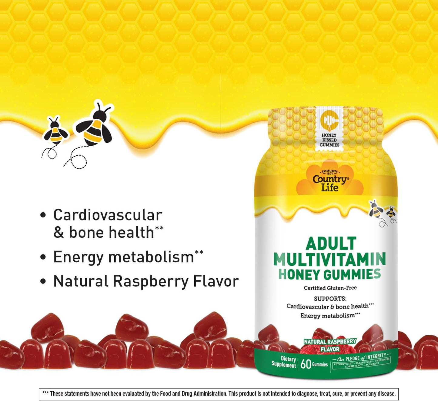 Certified Vegetarian Adult Multivitamin Honey Gummies - Non-GMO & Gluten Free by Country Life®