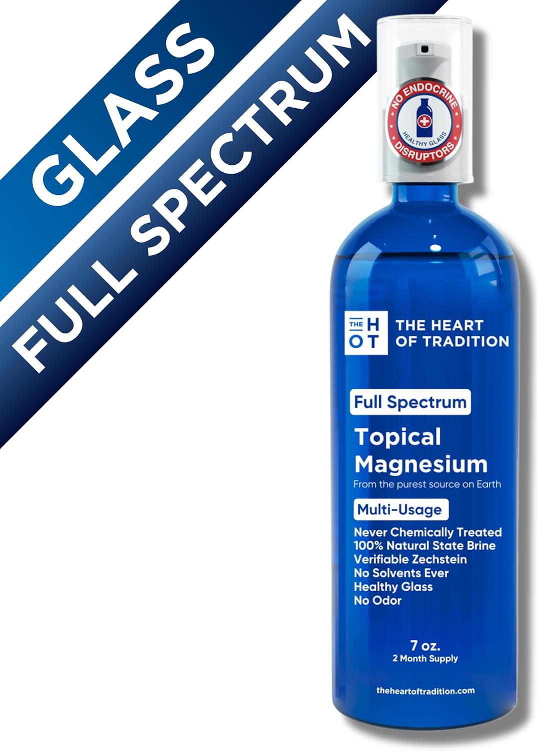 Certified Zechstein Magnesium Chloride Spray with Trace Minerals - 7 fl oz Full Spectrum Transdermal Magnesium Oil in Healthy Glass Bottle