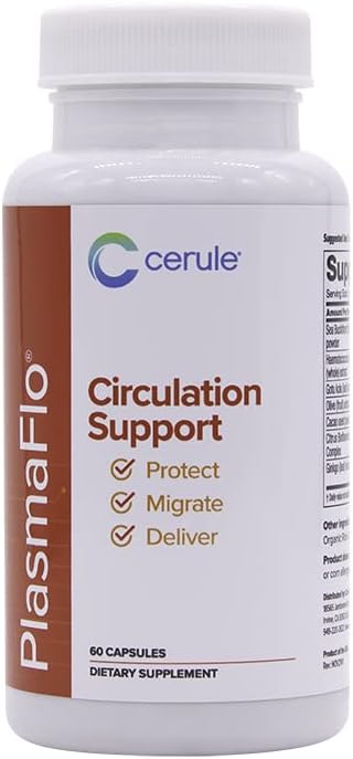 Cerule Plasmaflo Blood Flow Supplement for Vascular Health with Enzyme Blend, Gotu Kola, Ginkgo Biloba - Support Circulation in Veins & Heart