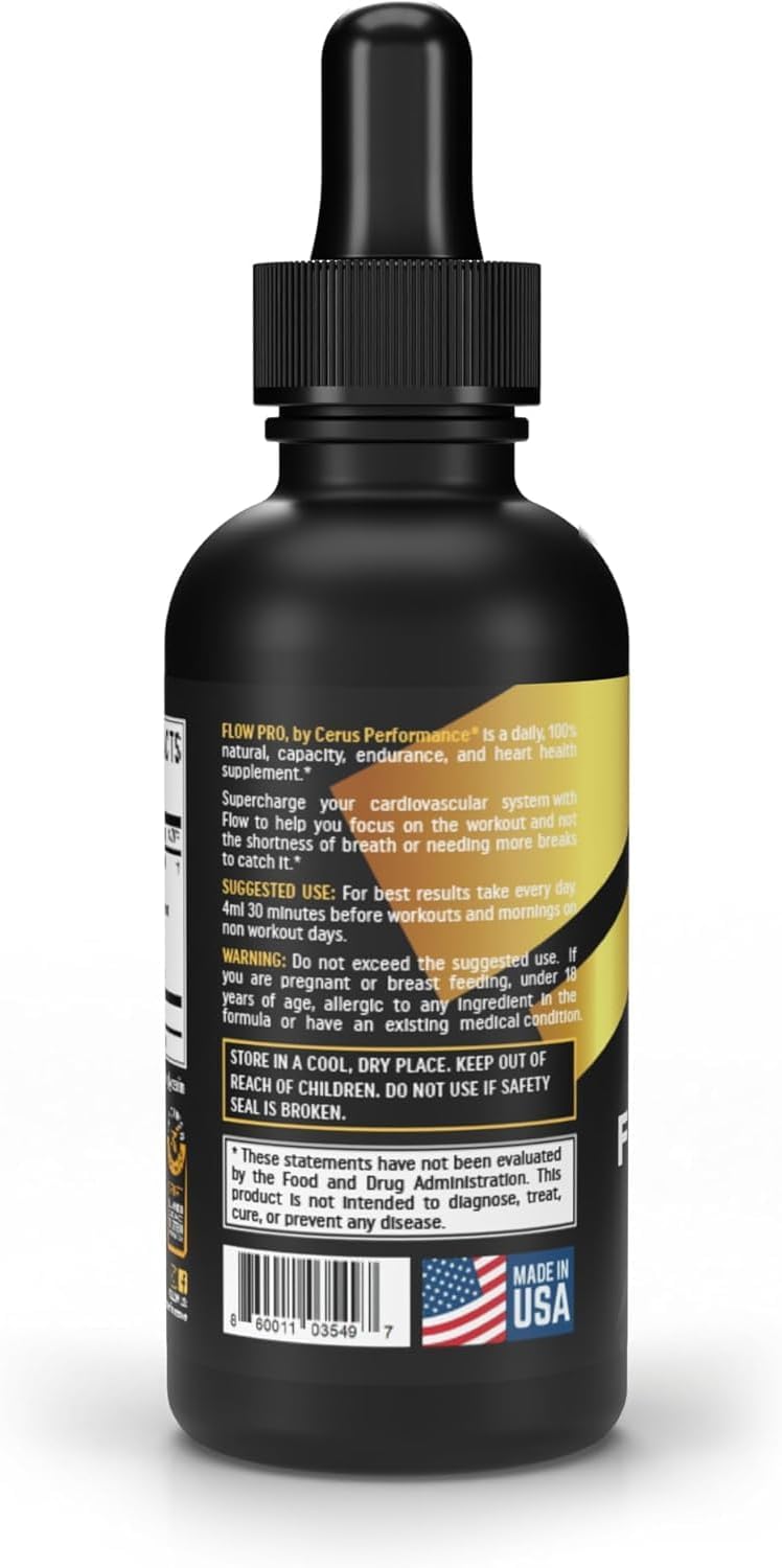 Cerus Performance Flow Pro Endurance Pre-Workout - Natural Herb Formula, Vegan-Friendly, Boost Stamina, Heart Health Support - 4 Fl Oz