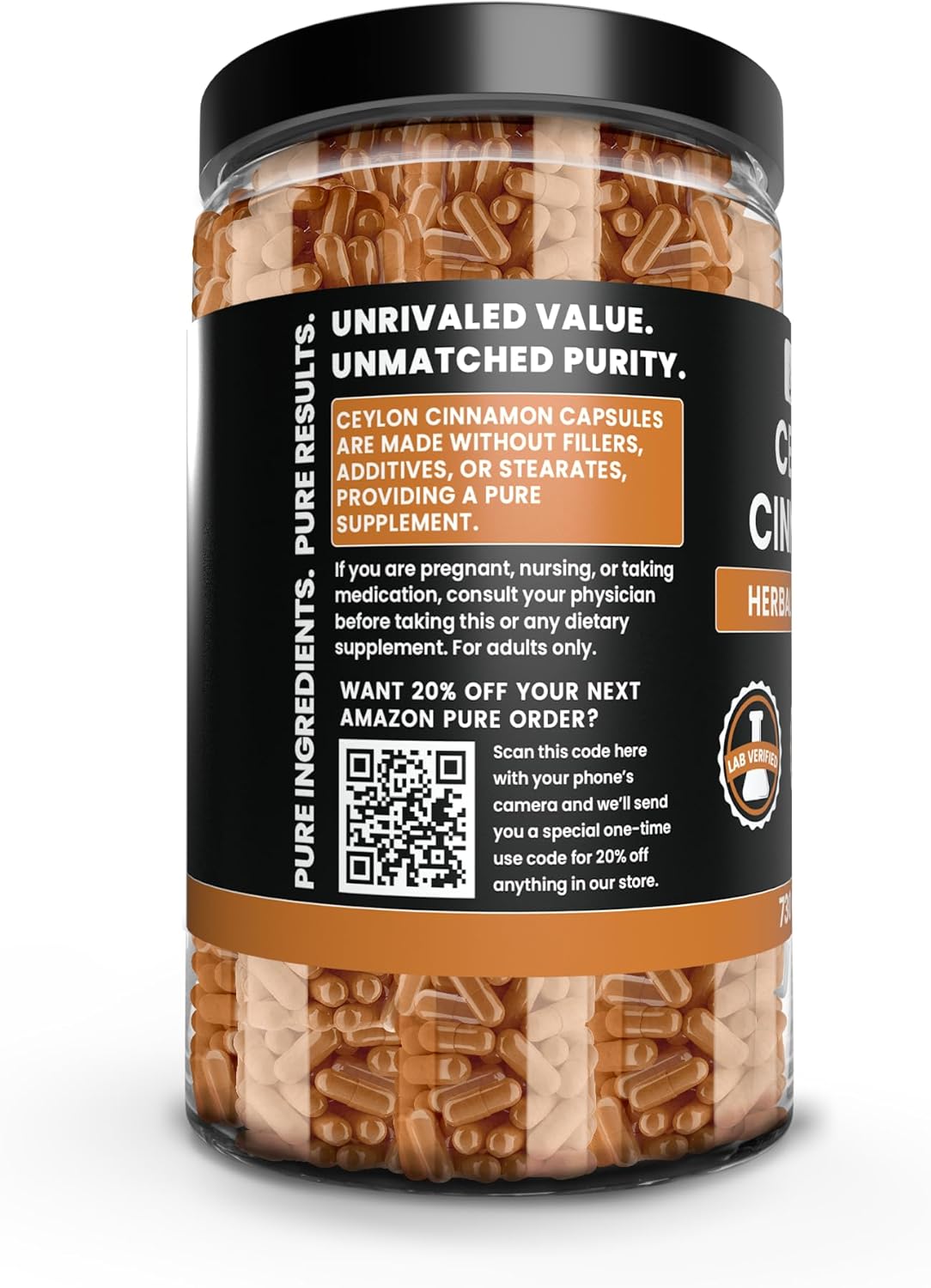 Ceylon Cinnamon Capsules - 730 Count, Pure Ingredients, Lab Verified, No Fillers