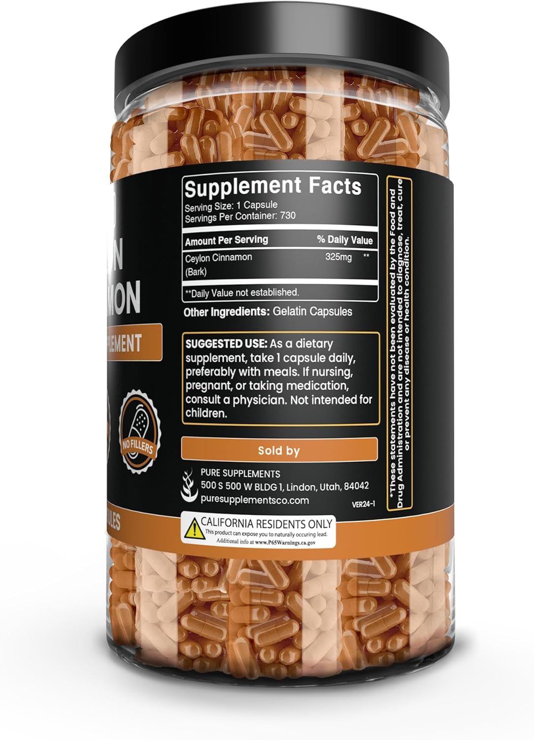 Ceylon Cinnamon Capsules - 730 Count, Pure Ingredients, Lab Verified, No Fillers