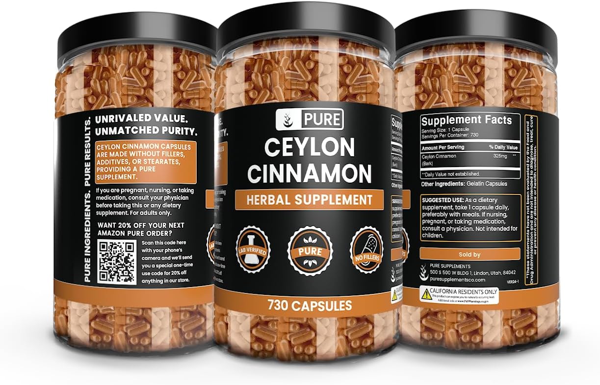 Ceylon Cinnamon Capsules - 730 Count, Pure Ingredients, Lab Verified, No Fillers