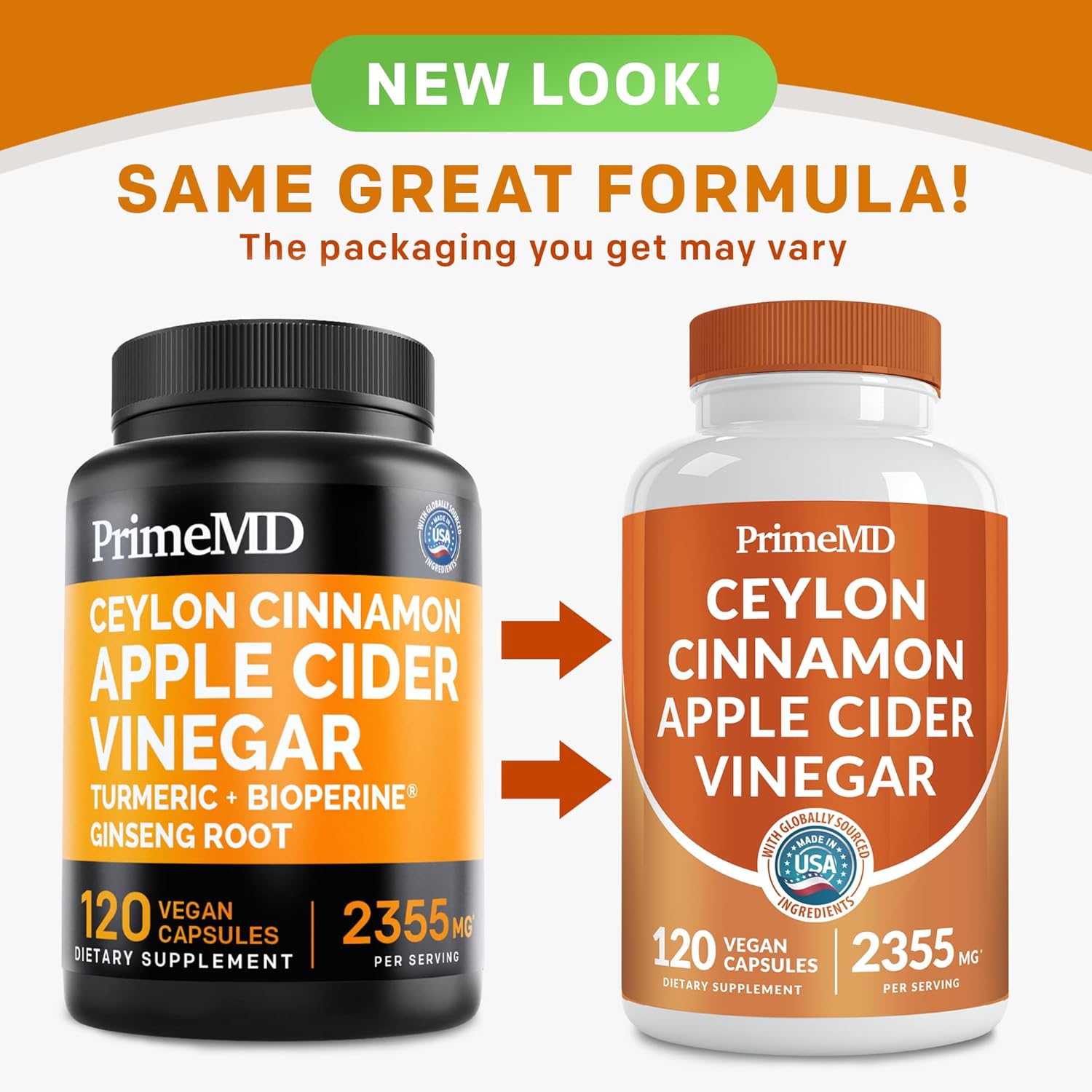 Ceylon Cinnamon Capsules with Apple Cider Vinegar, Turmeric, and Ginseng - 5-in-1 Supplement with Bioperine - 120ct x 4 Pack