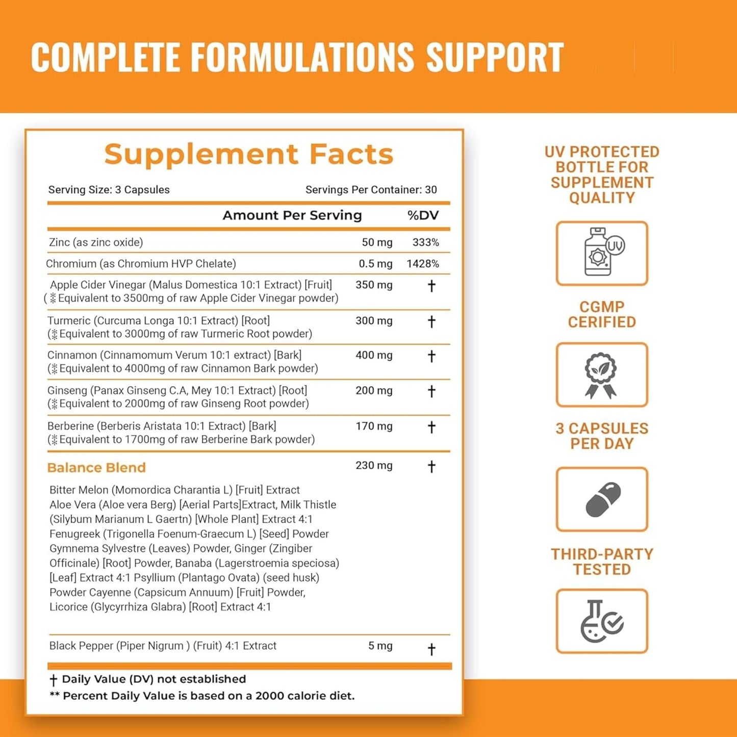 Ceylon Cinnamon Capsules with Berberine, Apple Cider Vinegar, Turmeric, Ginseng, Zinc, Milk Thistle, Bitter Melon, Fenugreek & More - 4000mg