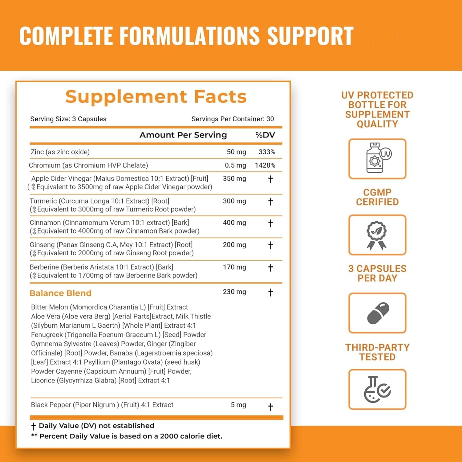 Ceylon Cinnamon Capsules with Berberine, Apple Cider Vinegar, Turmeric, Ginseng, Zinc, Milk Thistle, Bitter Melon, Fenugreek & More - 4000mg