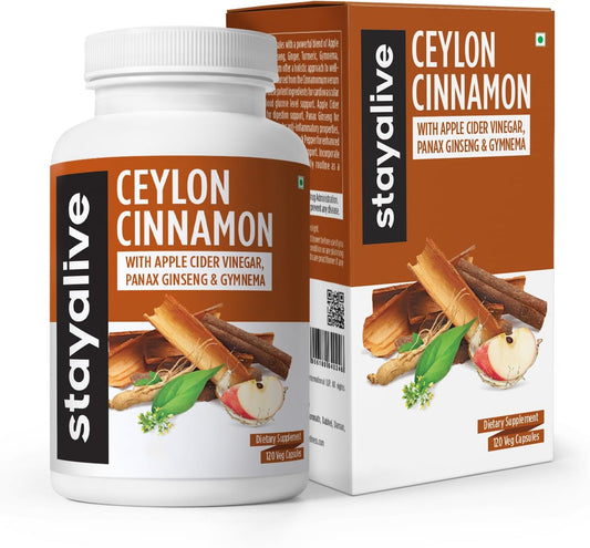Ceylon Cinnamon Capsules with Turmeric, Ginger, Apple Cider Vinegar, Ginseng, Gymnema, and Chromium - 120 Pills, Non-GMO & Gluten-Free Supplement