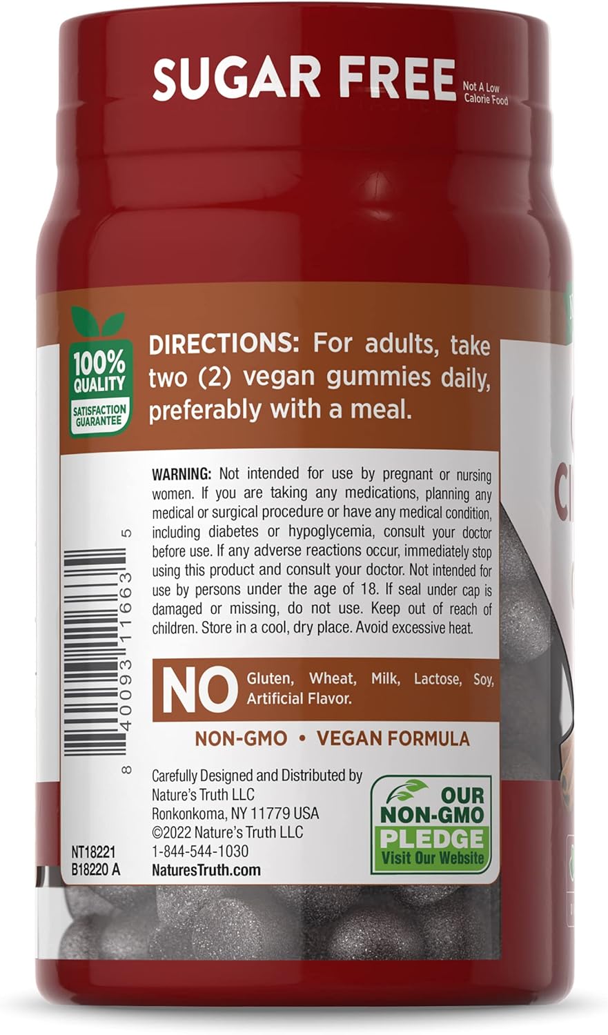 Ceylon Cinnamon Gummies 2000mg - 60 Count | Vegan, Non-GMO & Gluten Free - Sugar Free Supplement from Nature's Truth