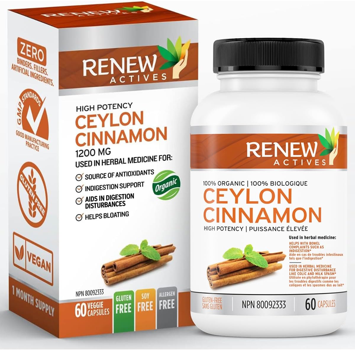 Ceylon Cinnamon Supplement Capsules for Digestive Health & Appetite Control - Herbal Remedy for Bloating - 60 Veg Capsules
