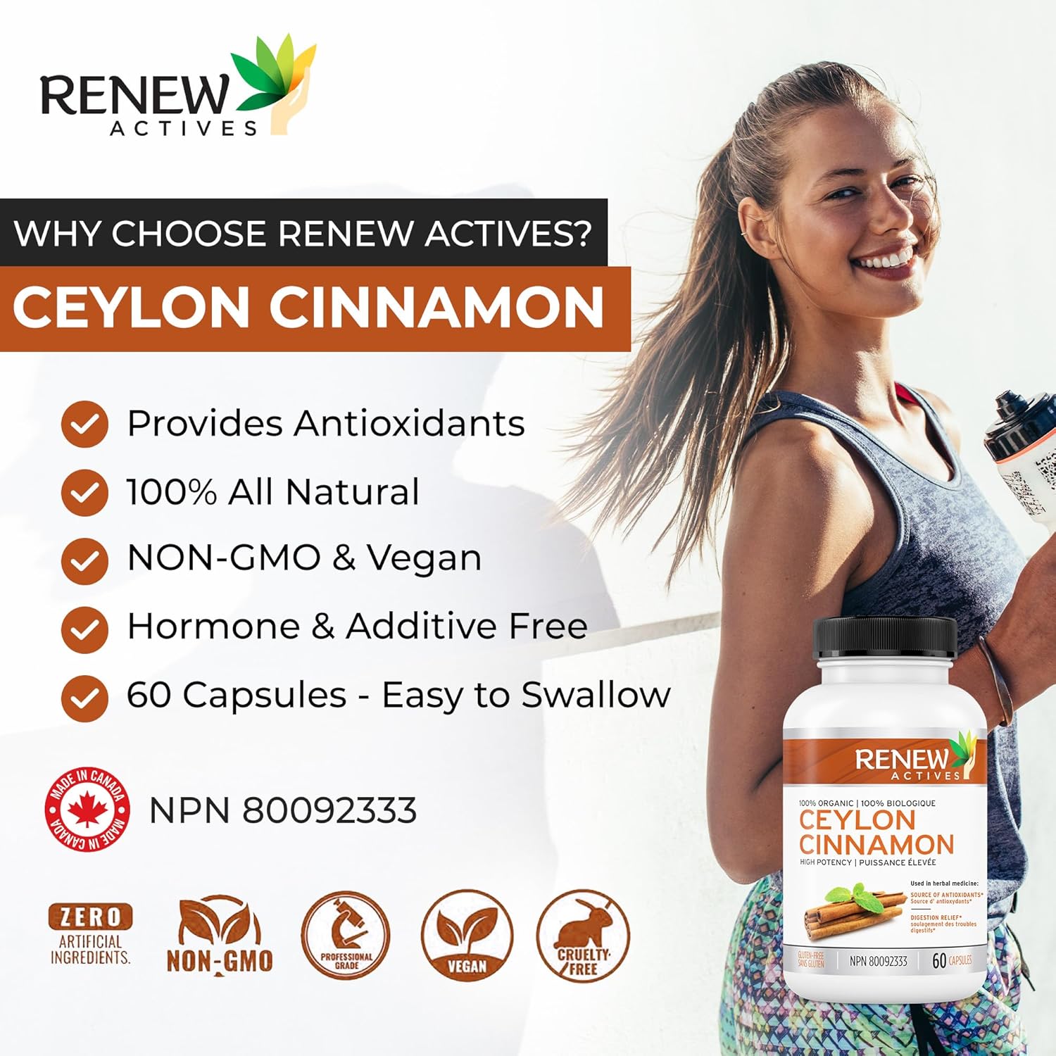 Ceylon Cinnamon Supplement Capsules for Digestive Health & Appetite Control - Herbal Remedy for Bloating - 60 Veg Capsules