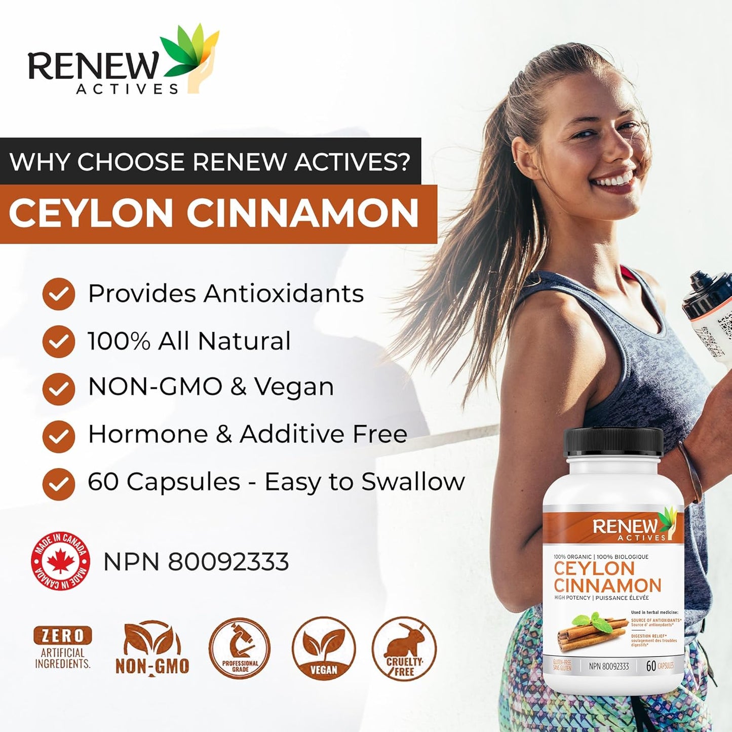 Ceylon Cinnamon Supplement Capsules for Digestive Health & Appetite Control - Herbal Remedy for Bloating - 60 Veg Capsules
