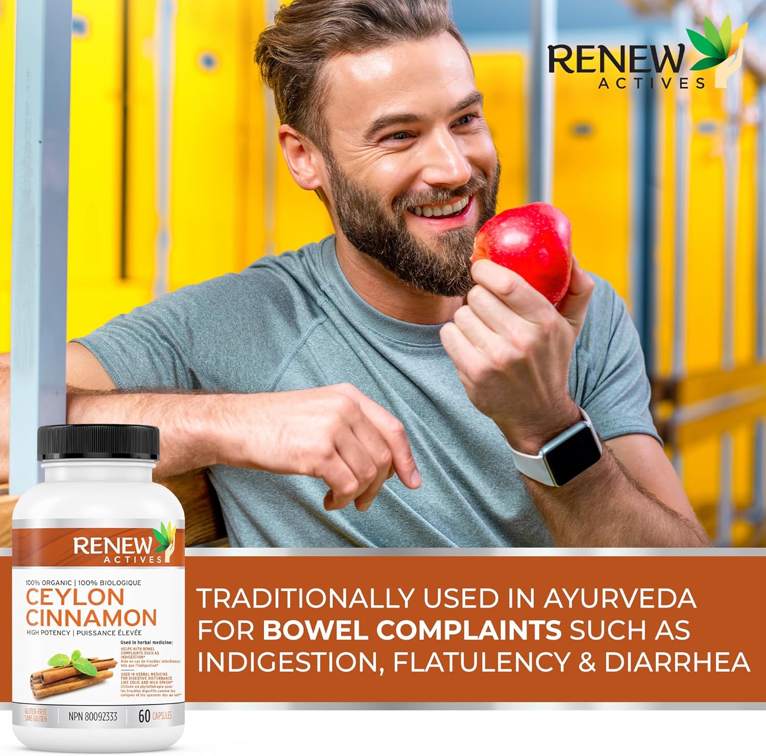 Ceylon Cinnamon Supplement Capsules for Digestive Health & Appetite Control - Herbal Remedy for Bloating - 60 Veg Capsules