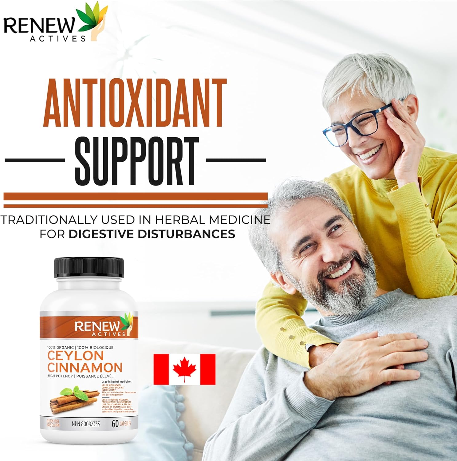 Ceylon Cinnamon Supplement Capsules for Digestive Health & Appetite Control - Herbal Remedy for Bloating - 60 Veg Capsules