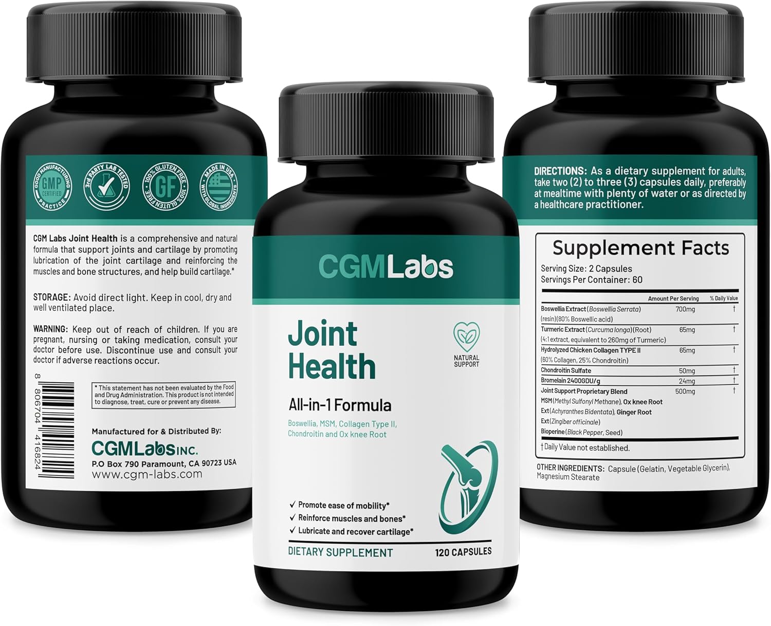 CGM Labs Joint Health Supplement with Turmeric, Boswellia, Chondroitin, Achyranthes Bidentata, MSM - 180 Softgels