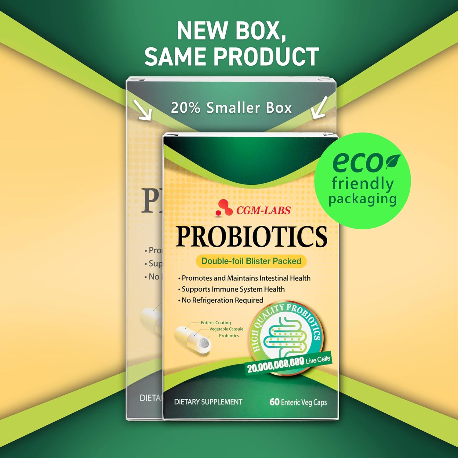 CGMLABS Probiotics 20 Billion Live Cells Enteric Coated Veg Capsules for Men and Women - 60 Caps by CGM Labs