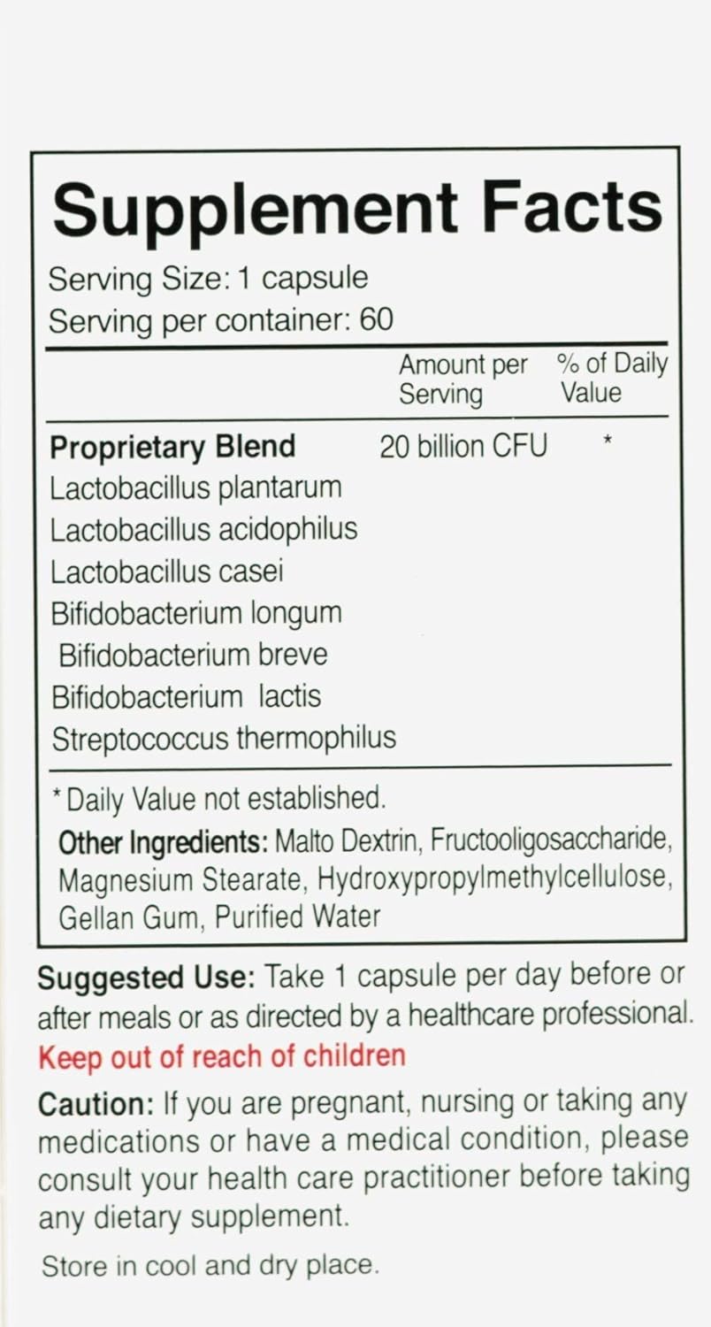 CGMLABS Probiotics 20 Billion Live Cells Enteric Coated Veg Capsules for Men and Women - 60 Caps by CGM Labs