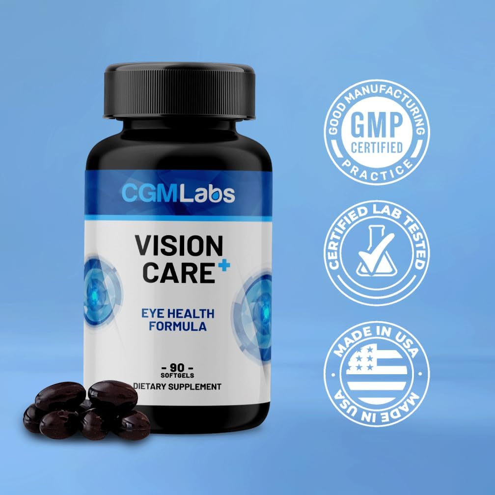 CGMLABS Vision Care Plus - Vision Support Supplement with Lutein, Zeaxanthin, Vitamin A, Bilberry - 90 Softgels