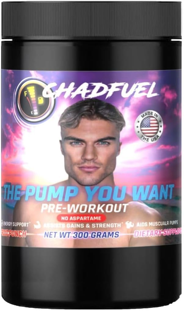 Chadfuel Fruit Punch Pre-Workout Powder 300g for Men & Women - Energy, Strength, Endurance - Caffeine, L-Citrulline, Beta-Alanine, L-Tyrosine - 30 Servings
