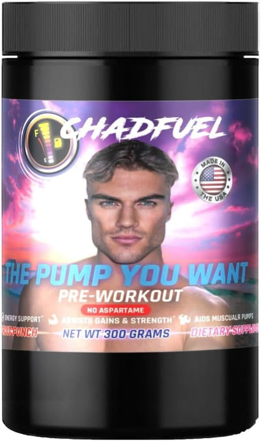 Chadfuel Fruit Punch Pre-Workout Powder 300g for Men & Women - Energy, Strength, Endurance - Caffeine, L-Citrulline, Beta-Alanine, L-Tyrosine - 30 Servings