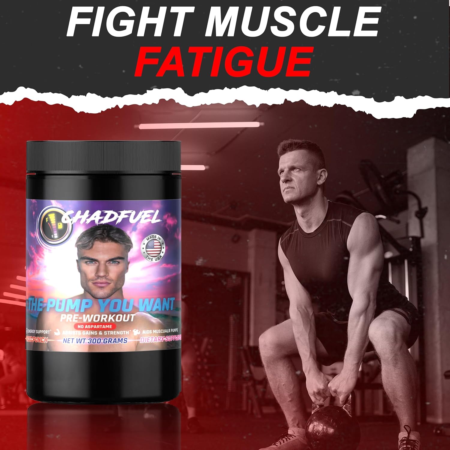 Chadfuel Fruit Punch Pre-Workout Powder 300g for Men & Women - Energy, Strength, Endurance - Caffeine, L-Citrulline, Beta-Alanine, L-Tyrosine - 30 Servings