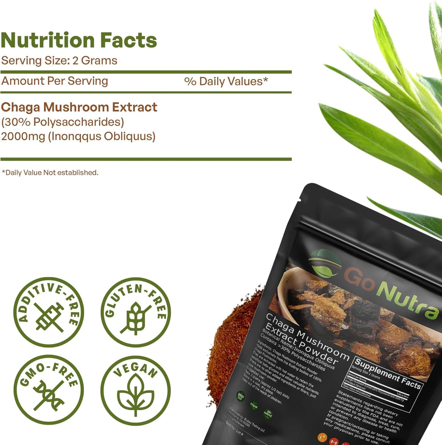 Chaga Mushroom Powder Extract 10:1 with 30% Polysaccharides - Superfood Supplement 8 oz.