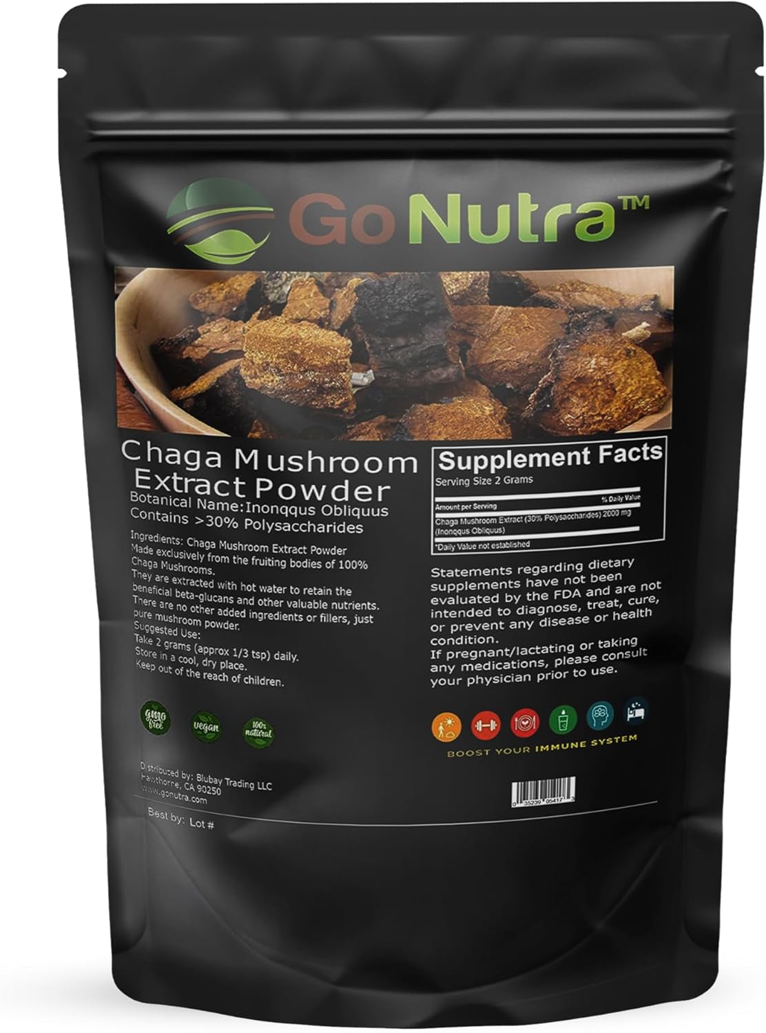 Chaga Mushroom Powder Extract 10:1 with 30% Polysaccharides - Superfood Supplement 8 oz.