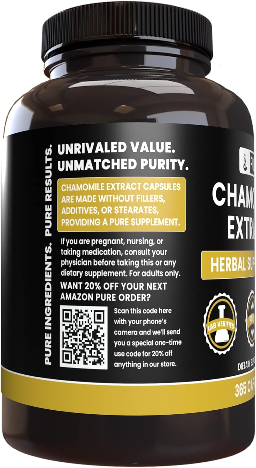 Chamomile Extract Capsules - 365 Count, Pure Ingredients, No Fillers, Lab Verified
