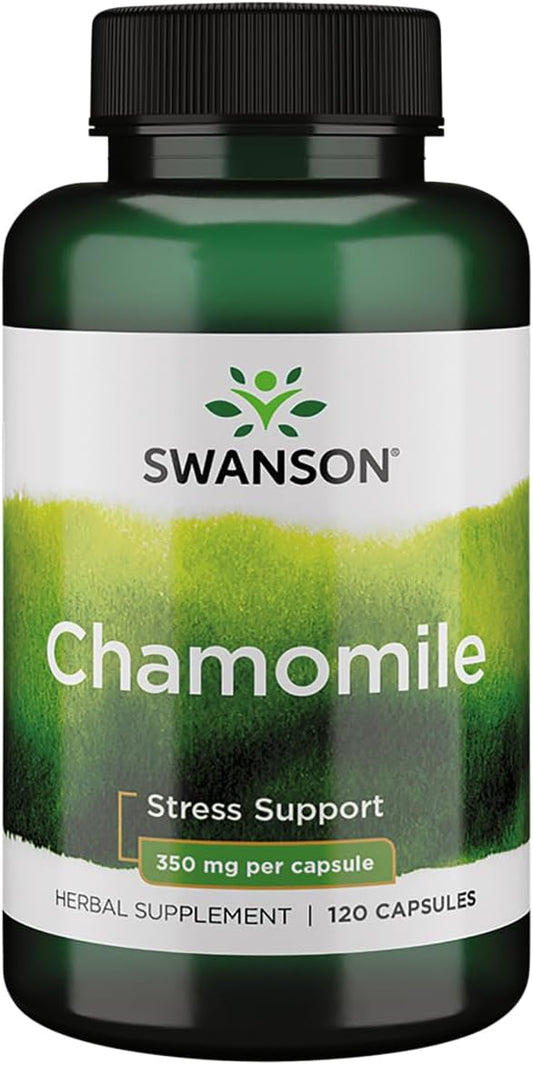 Chamomile Stress Support Capsules - Natural Herbal Supplement for Relaxation, Sleep, and Stress Relief - Made with German Chamomile Flower - 120 Capsules